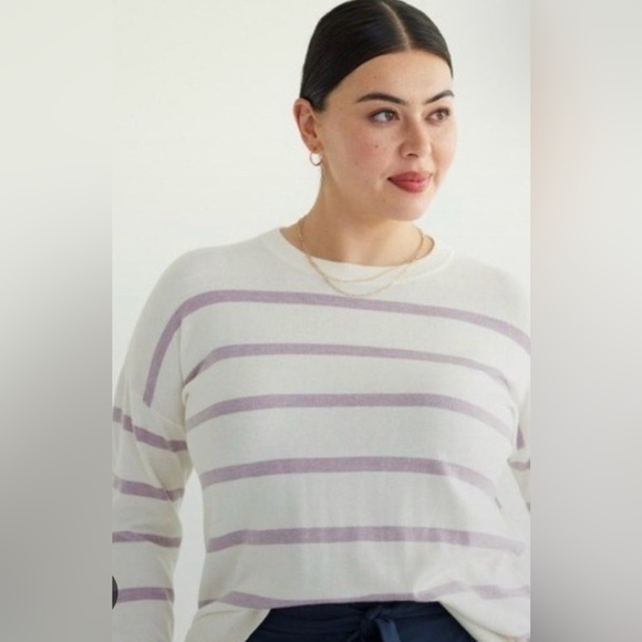 Reitmans Sweaters - R Essentials Striped Sweater - White and Purple